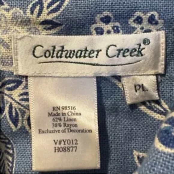 Coldwater Creek Blue White Floral Beaded‎ Linen Blend Jacket Women’s PL (BR) - Picture 3 of 4